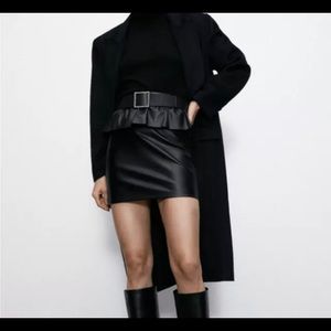 Ruffle Belted Faux Leather Mini Skirt Jewel S